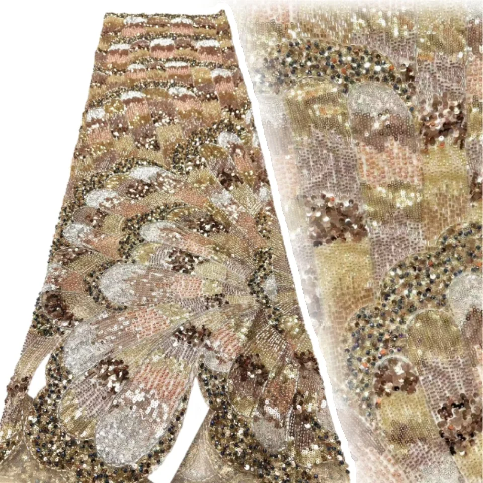 

Африканская французская сетчатая кружевная ткань с бисером, 2024, роскошная нигерийская кружевная ткань с 3D блестками для женских вечерних и вечерних платьев CC1421