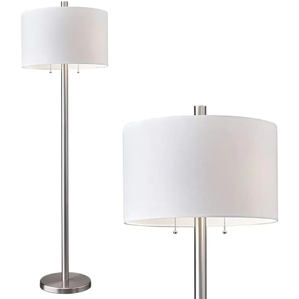 61 in., Brushed Steel Finish, 1 Tall Lamp, 2 x 100 W Incandescent/26W CFL, Adesso 4067-22 Boulevard Floor Lamp