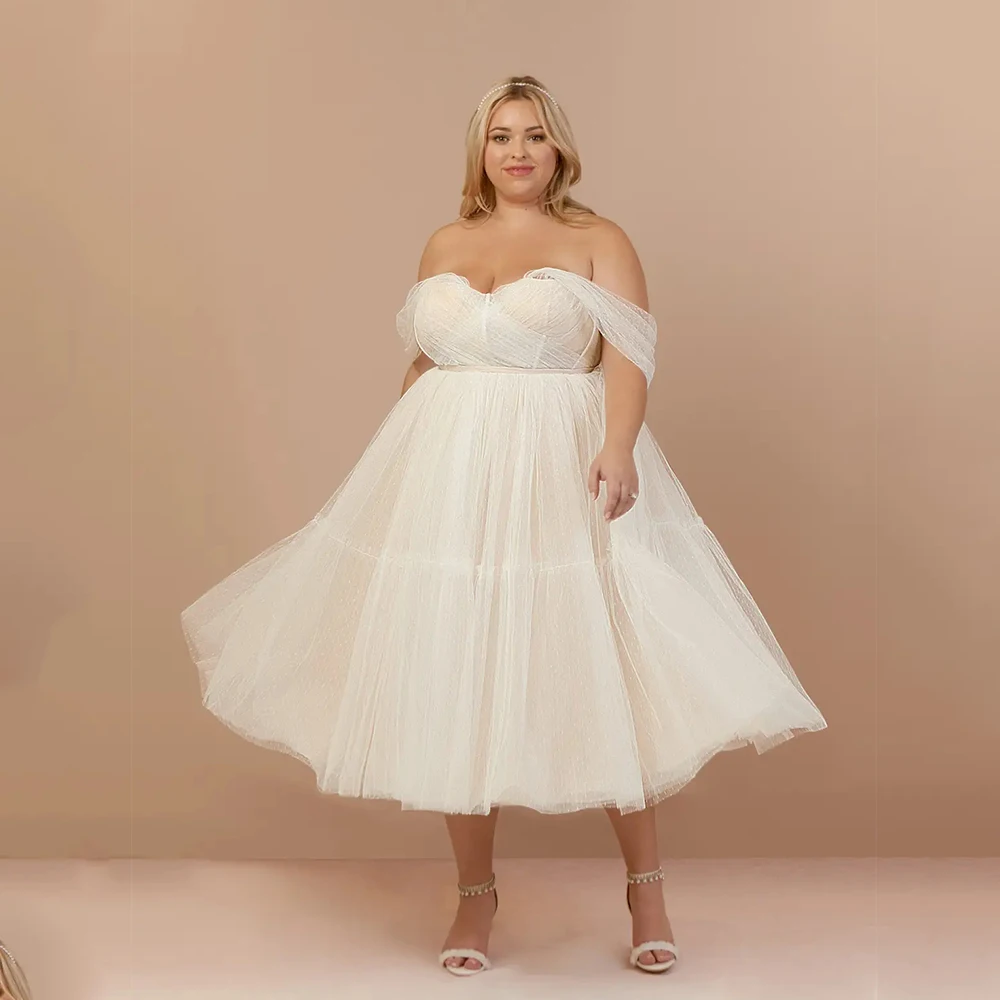 Exquisite Strapless Plus Size Wedding Dresses with Pleat 2025 Summer Tea Length Bridal Gowns for Women New Vestido De Novia