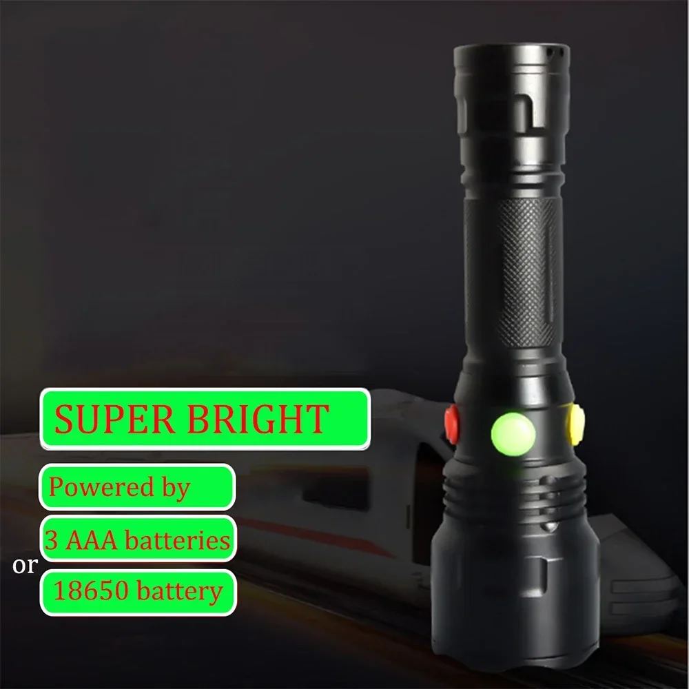 Multifunctional LED Flashlight Yellow/Green/White/Red Light Flashlights Super Bright Torch with Tail Magnet Patrol Flashlight