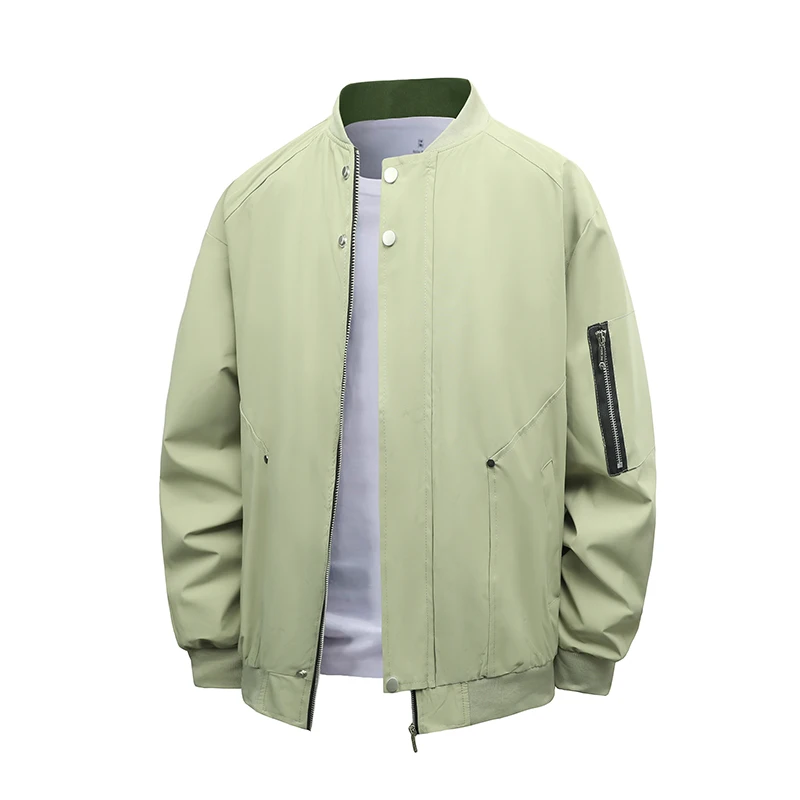 Men's Baseball Collar Bomber Jacket, Snap Button & Zip Dual Front, Sleeve Zipper Pocket, Ribbed Cuffs & Hem, Loose Fit, Multiple Colors, Daily Commute Casual Long Sleeve Outerwear