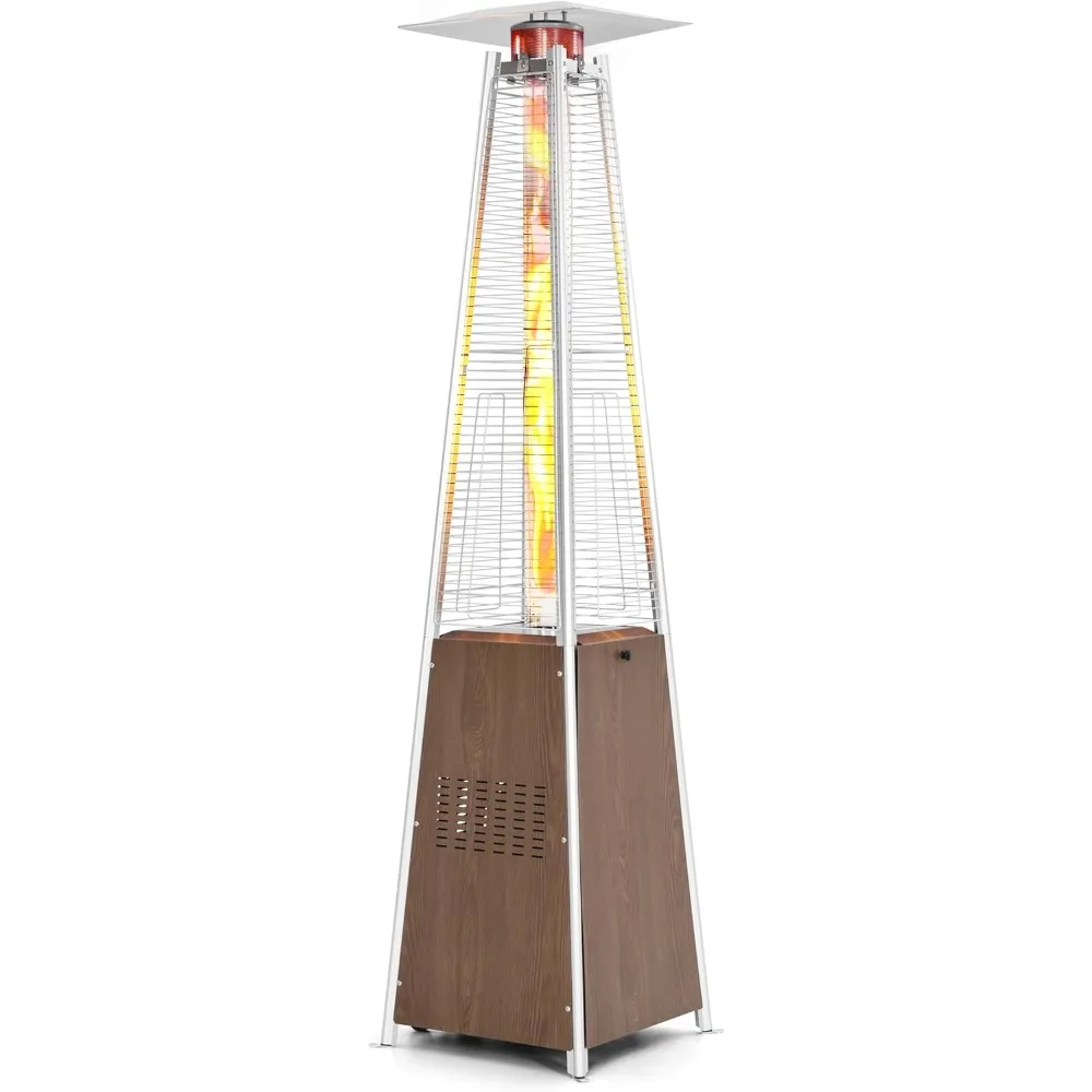 Calentador piramidal de propano para Patio, torre calefactora de tubo de vidrio para exteriores de 48000 BTU con ruedas para terraza, porche, Camping, patio trasero, acero inoxidable