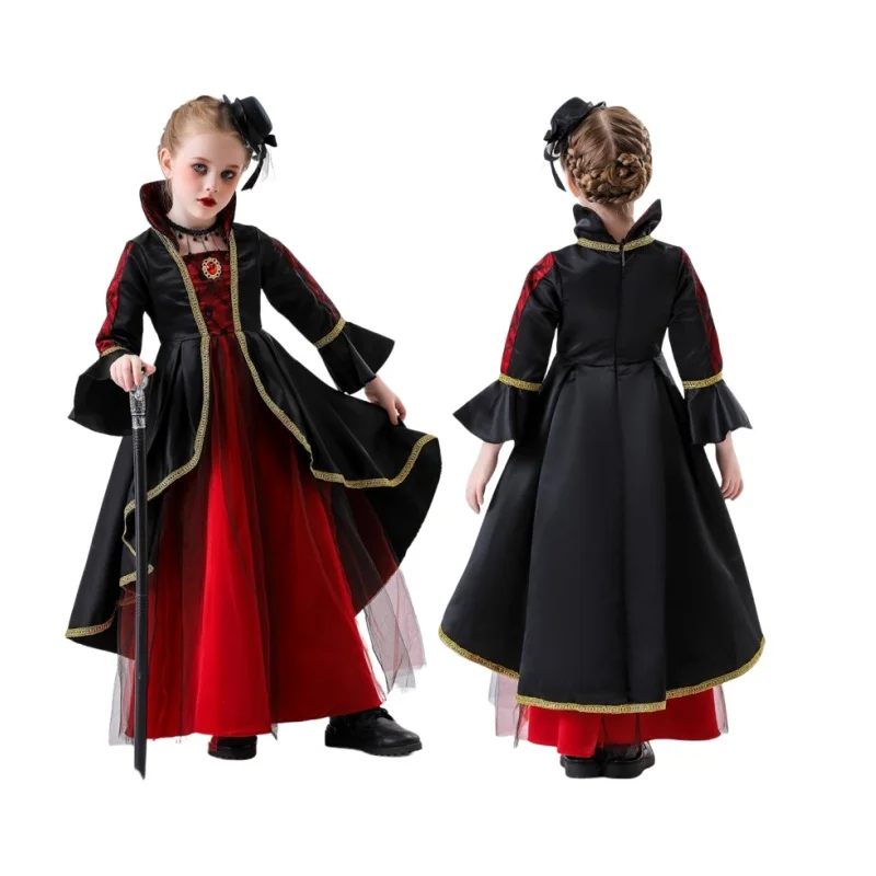 Children Queen Costumes Halloween Kids Vampire Cosplay Dress Retro Palace Costume Carnival Witch Dress Them Party Fancy Dress up