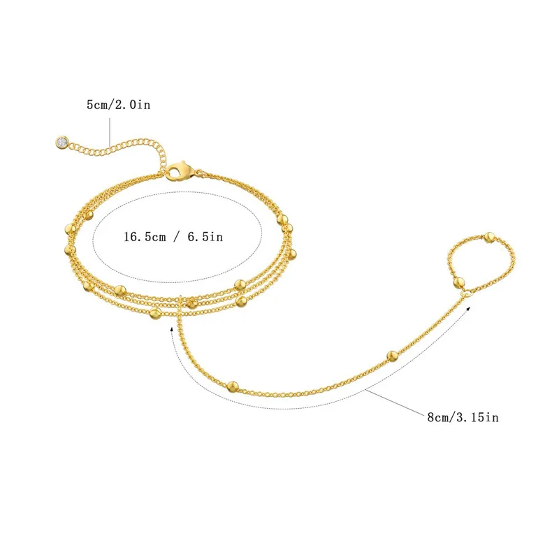 Fashion Thin Chain Connected Finger Ring Bracelets for Women Vintage Multilayer Beads Link Bangles Elegant Jewelry Gifts view 6