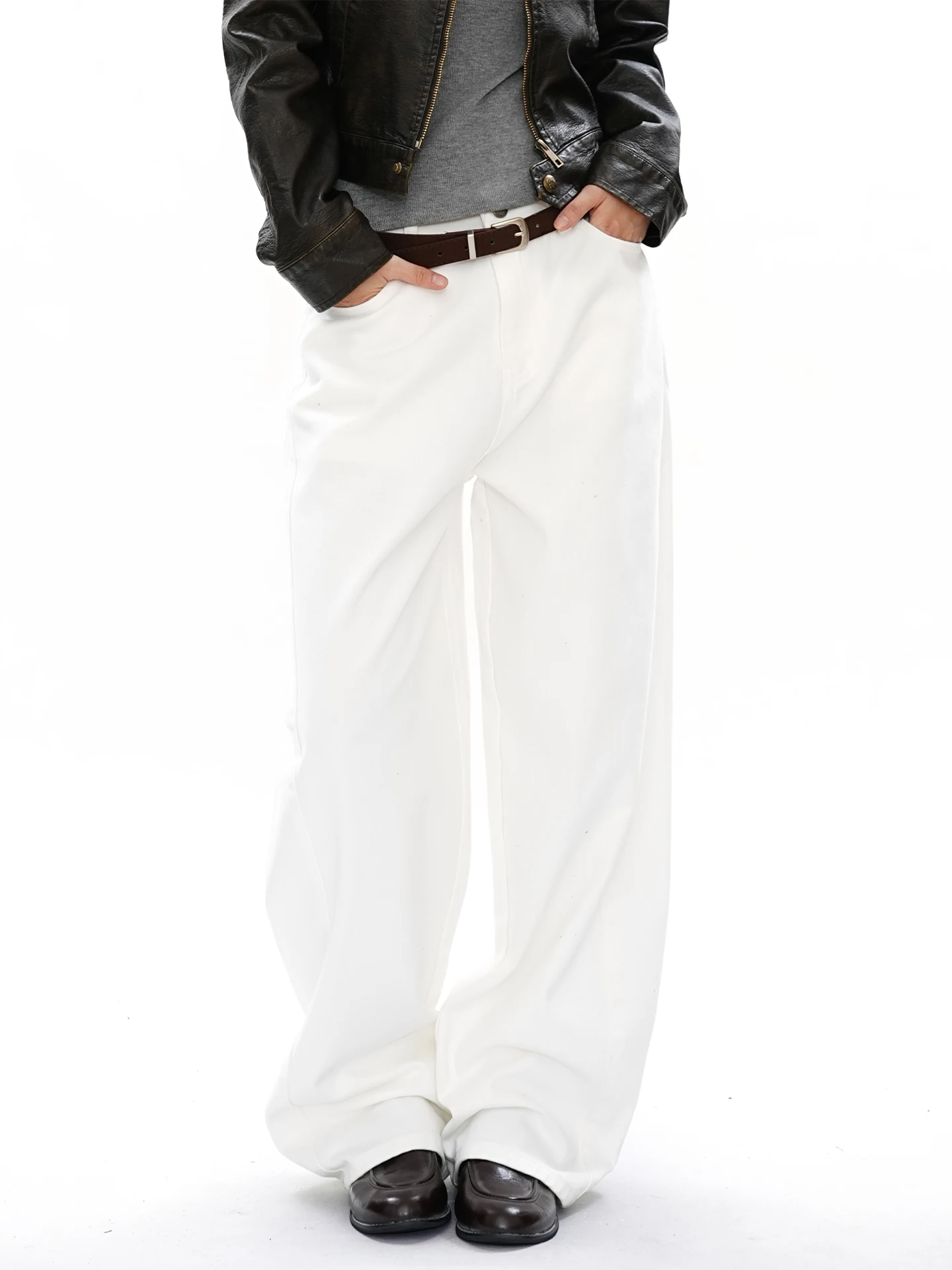 

Джинсы S3T5 Pure White прямого кроя для мужчин и женщин, американские ретро-джинсы с широкими штанинами, повседневные длинные брюки с отворотами, модные хлопковые джинсовые штаны