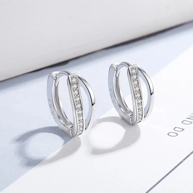 เงินแท้ 925 แฟชั่นเครื่องประดับคริสตัลZircon Hoopต่างหูผู้หญิงใหม่XY0112