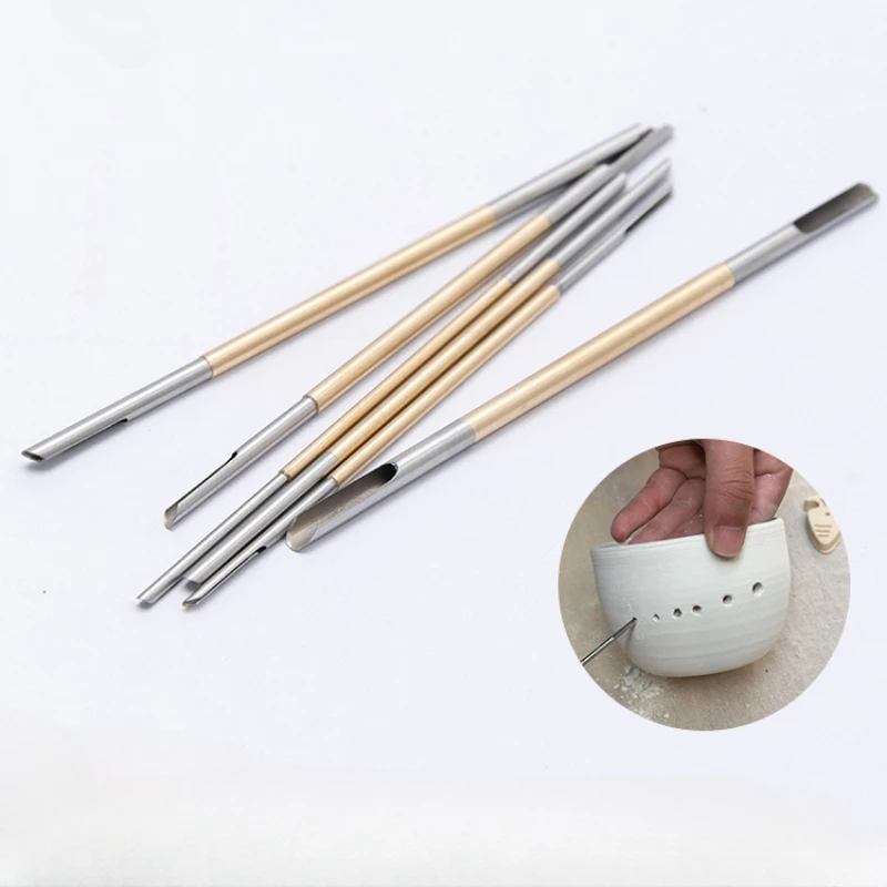 Perforateur de trous en cuivre à Double extrémité, Sculpture, modélisation de poterie, coupe et poinçonnage, outils en argile polymère en céramique