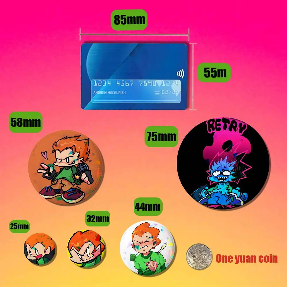 For Friday Night Funkin Pico Badge Pin Button Round Brooch 75mm Cosplay Decor Fans Collection Gift Custom