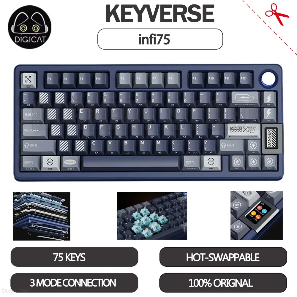 key verse infi75 gamer teclado mecanico sem fio teclado retroiluminado para jogos hot swap modo usb 24g bluetooth rgb 75 chaves 01