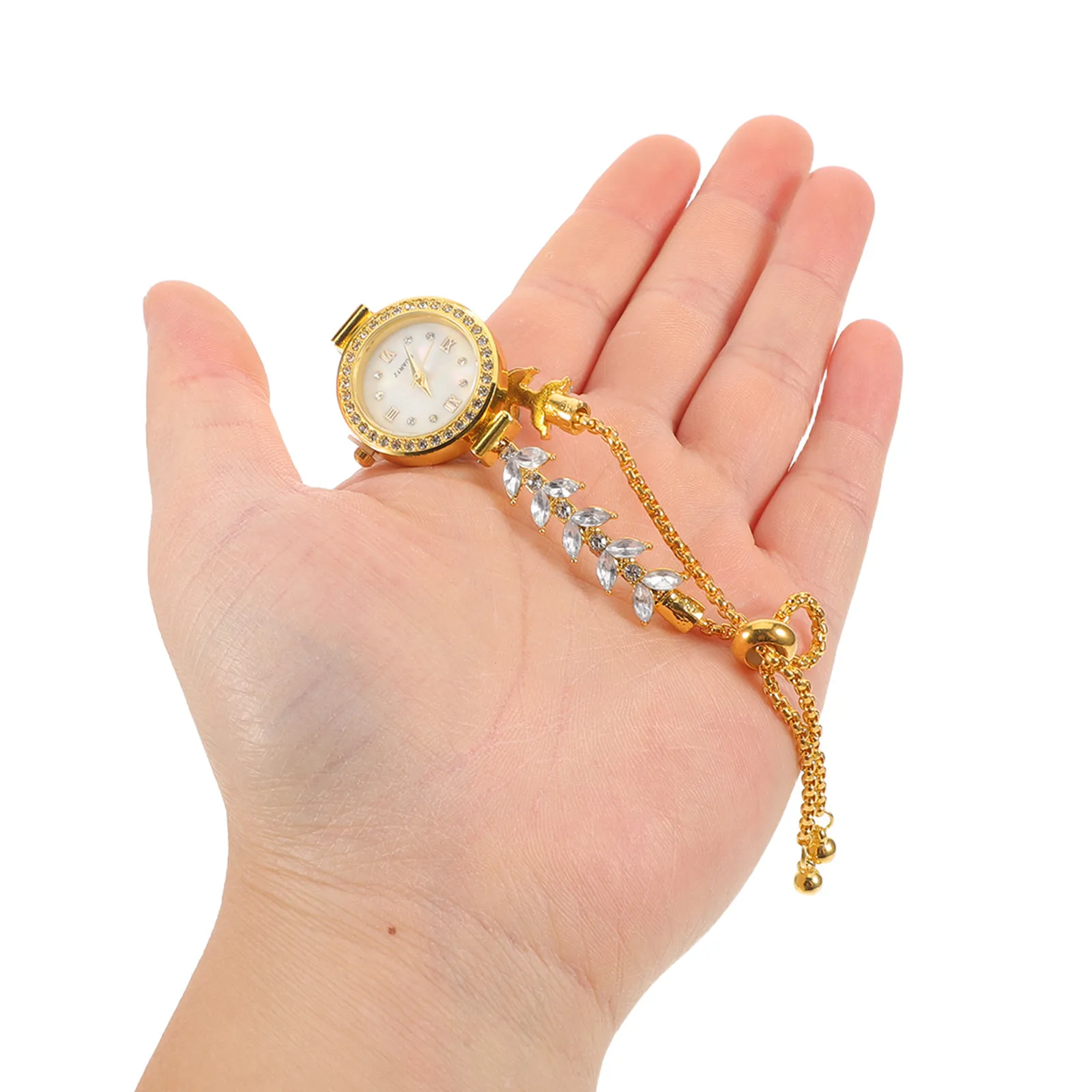 

Gold Rhinestone Bangle Watch for Women Analog Quartz Movement Round Dial Comfortable Elastic Band Dress Wristwatch Christmas