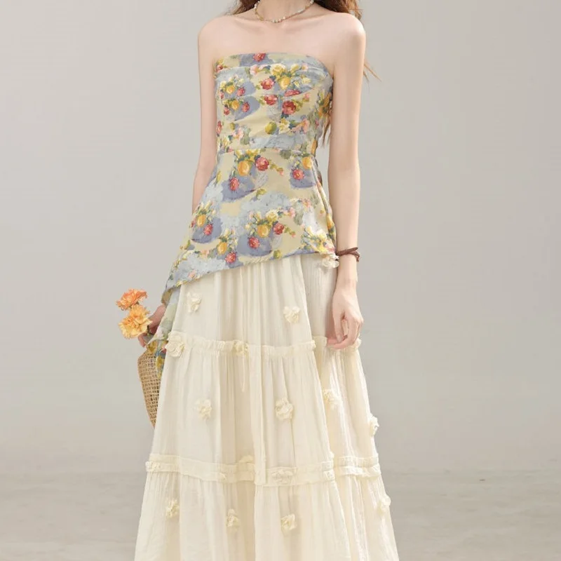 Mode Persönlichkeit Unregelmäßig Cinched Taille Floral Floral Liebsten Halter Top Y2k Harajuku Freizeit Sommer Gedruckt Mini Bluse