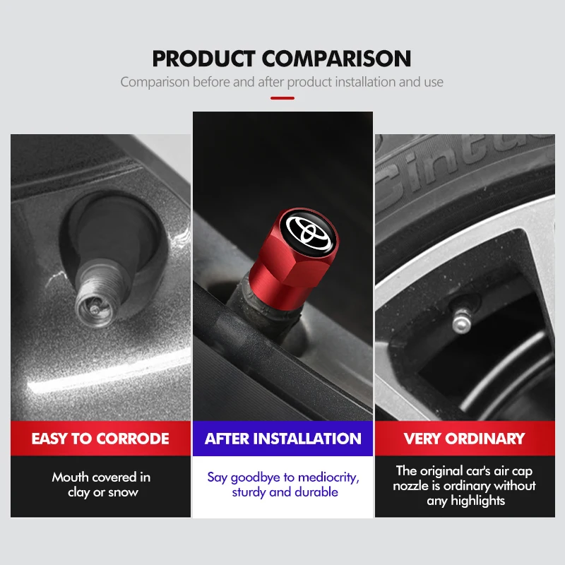 4 قطعة سيارة الإطارات صمام قبعات عجلة الهواء الجذعية غطاء تغليف اكسسوارات لتويوتا كورولا بريوس أوريس CHR لاند كروزر كامري أفالون #5