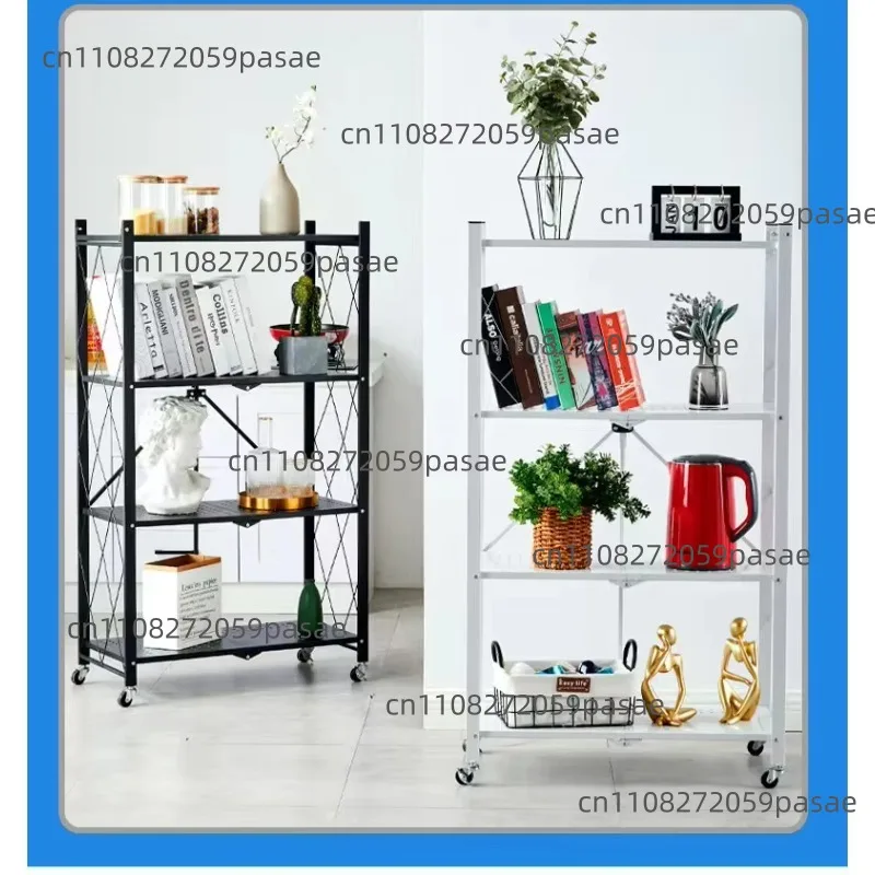 Foldable kitchen metal display bookshelf with wheels and kitchen storage rack