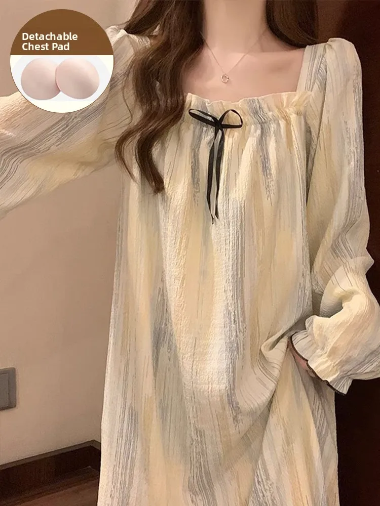 

Princ Sle Long Sve Spwear Women's Woven Cotton Autumn Winter Home Clothes Striped Design Sweet Home Leisure Suit