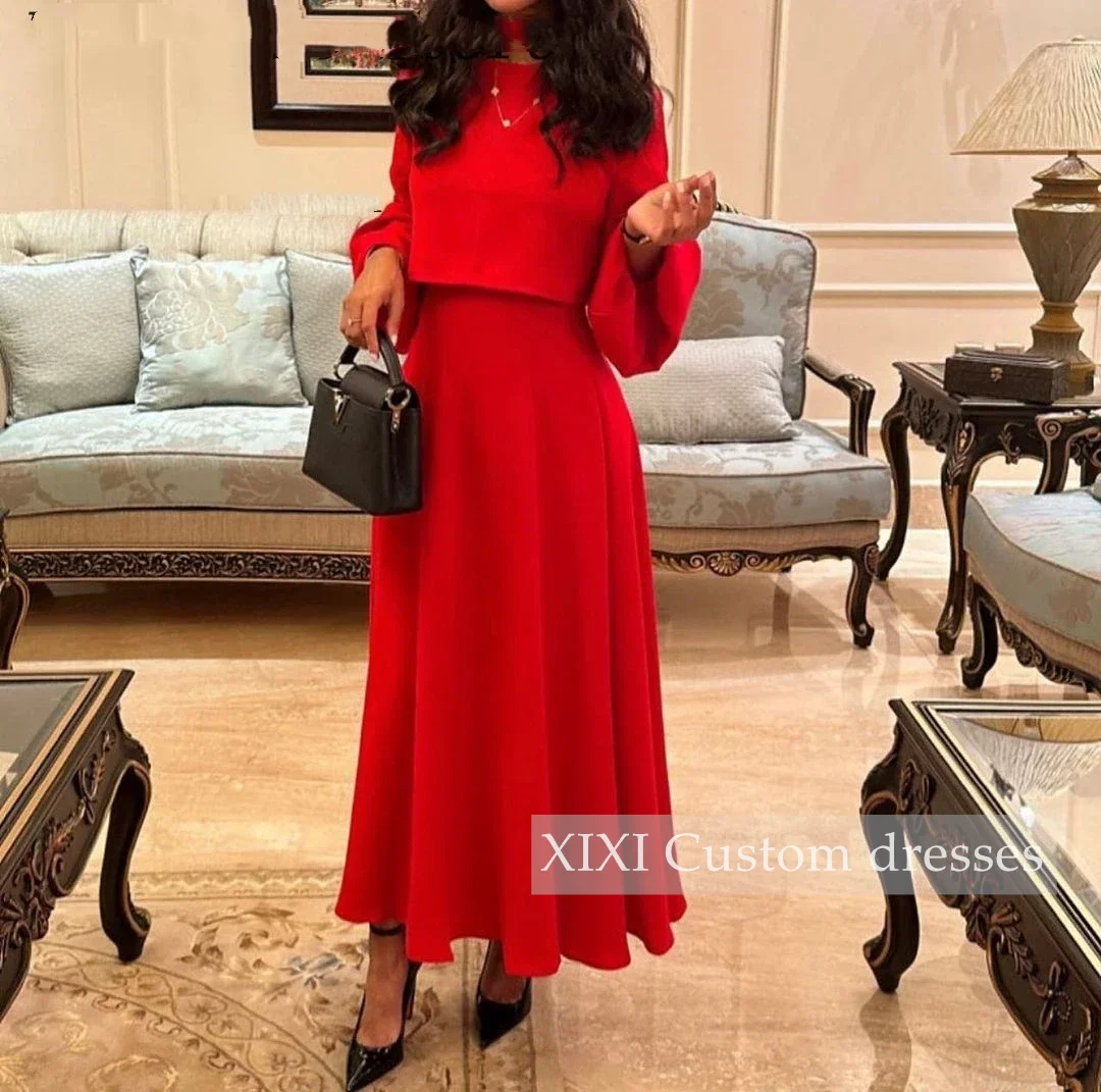 XIXI فسات evimaveraة Vermelho A Linha Split Tornozelo-Comprimento Chiffon Mangas Compridas Zíper Forro Vestidos Formais Vestido de Festa de Casamento Colete