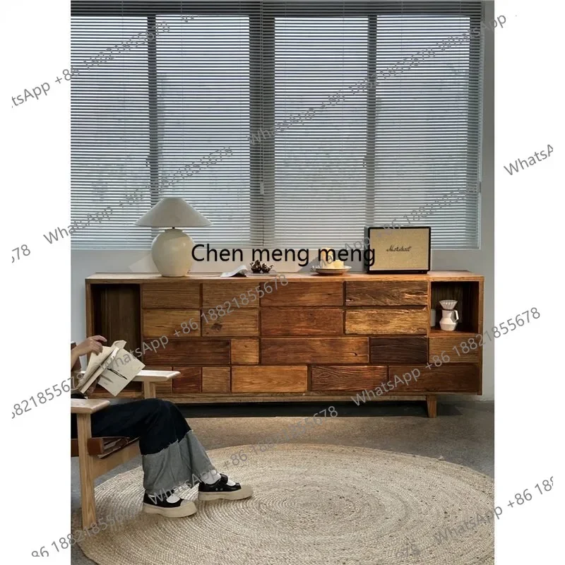 

Solid Wood Clubhouse Homestay Storage Tea Sideboard Elm Wood Vintage Decorative Entryway Cabinet