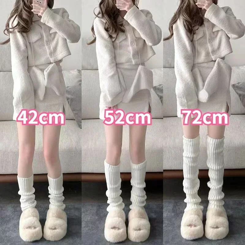 

42/52/72cm Leg Warmers Lolita Socks Y2K Knitted Warm Foot Cover White Black Warmer Lady Autumn Winter Crochet Sock Boot Cuffs