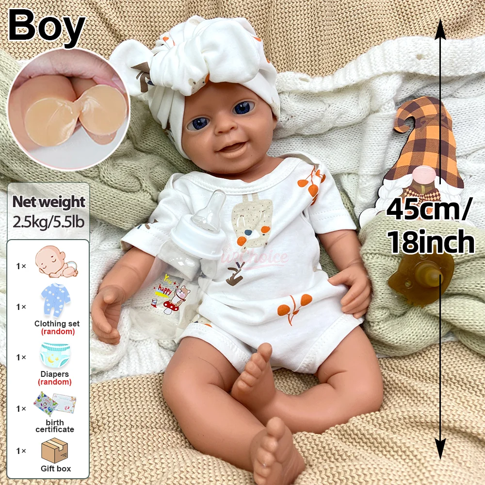 Prezent świąteczny dla dzieci Realistyczne lalki Reborn 45 cm Nielakierowane, z uroczym uśmiechem, realistyczne noworodki chłopcy śpiące zabawki dla dzieci, lalki jak żywe.