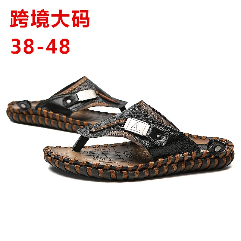 

Luxury Brand Handmade Genuine Leather Men Slippers Beach Outdoor Casual Flip Flop Summer Trendy Fashion Comfort Flat Men Sandals