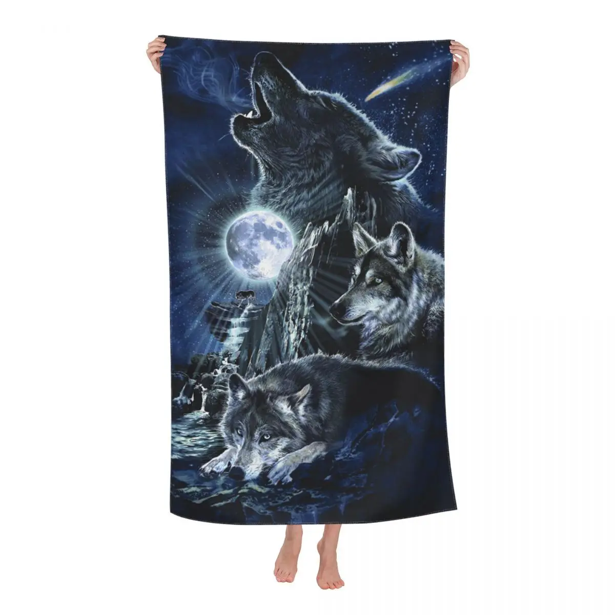 

Wolves Howling At The Moon Beach Towel Personalized Animal Breathable Microfiber Bathroom Towels