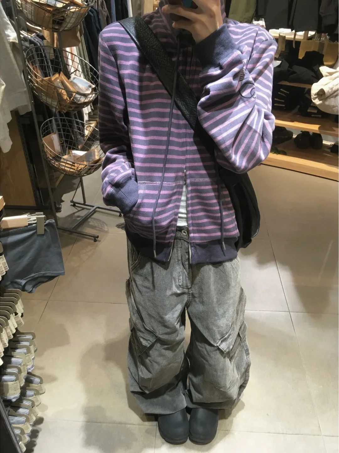 Elegant Purple Striped Stand Collar Open Cardigan Women's Slim Fit Short Style American Style Sweatshirt Outerwear for Autumn...