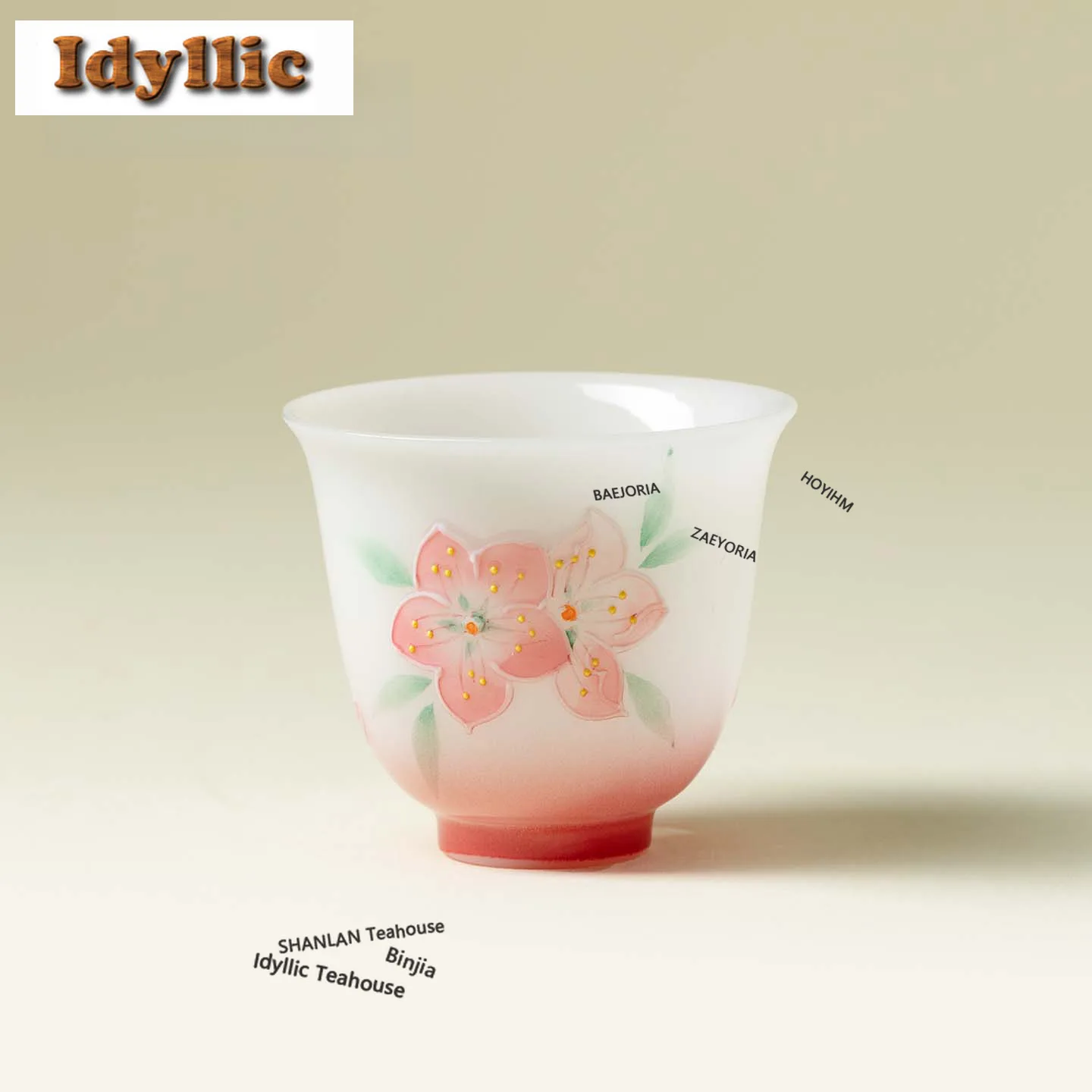 HOYIHM 40ml Hand-painted Floral Stream Butterfly Teacup Ancient Tea Bowl Jug Tea-tasting Smelling Cup Jianzhan Master Cups Gifts