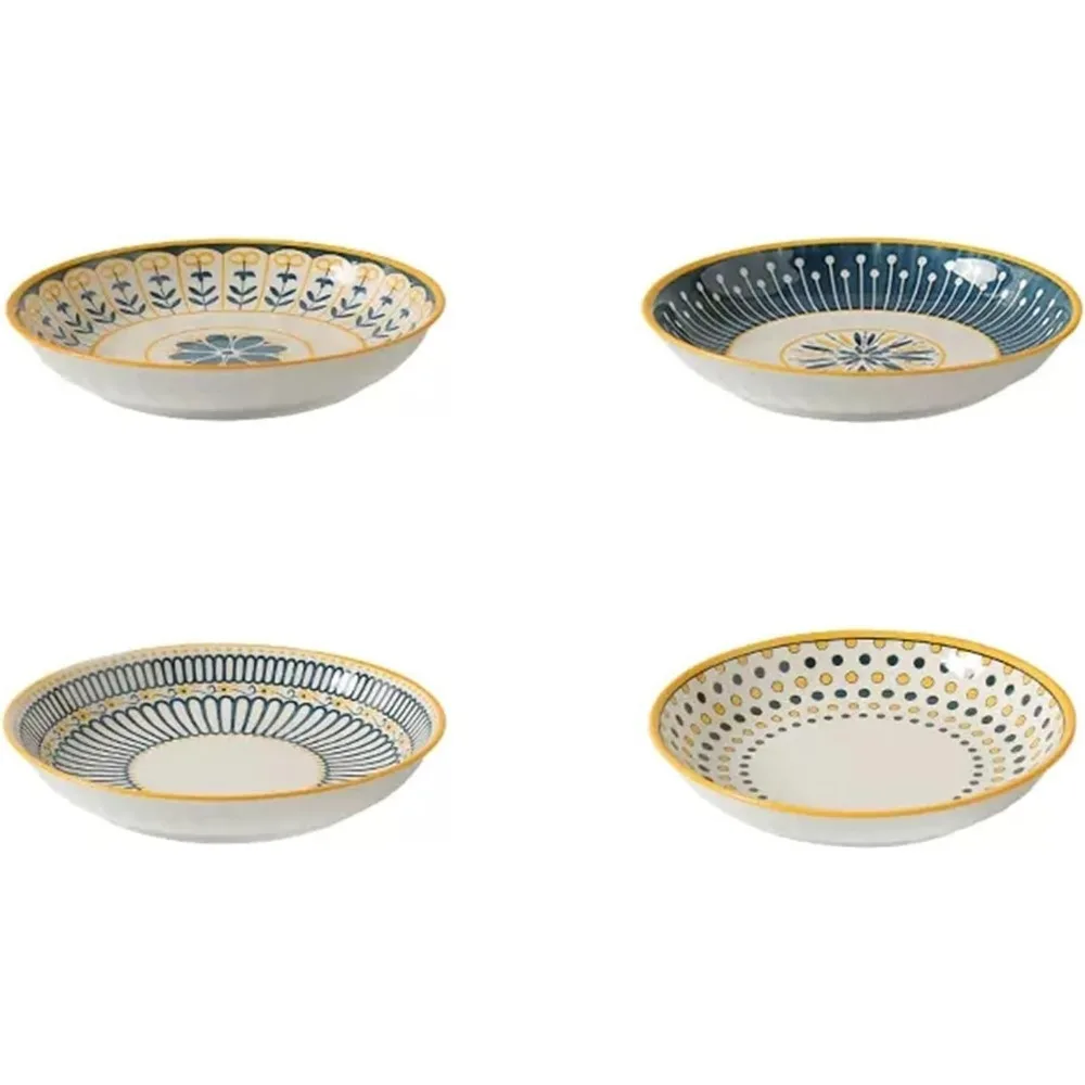 

Обеденные тарелки Керамическая обеденная тарелка Домашняя кухня Круглая керамическая посуда Ретро узор Десертная тарелка для салата Обеденная тарелка Керамическая D