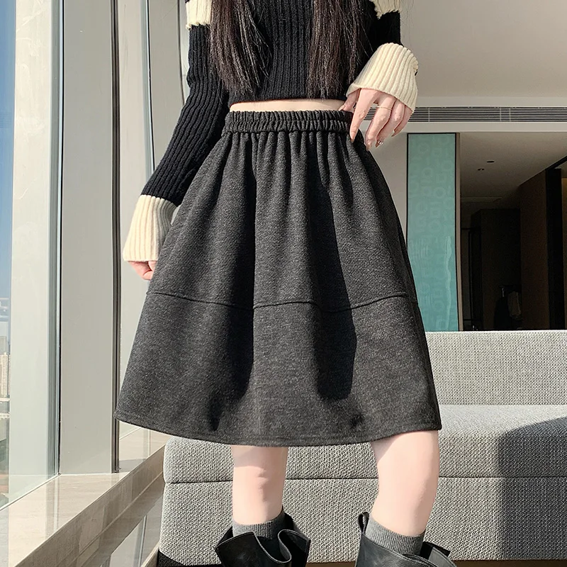 Thiened الصوفية ألف خط تنورة المرأة الخريف الشتاء جديد منتفخ تنورة عالية الخصر ميدي تنورة ort تنورة الكورية Sle