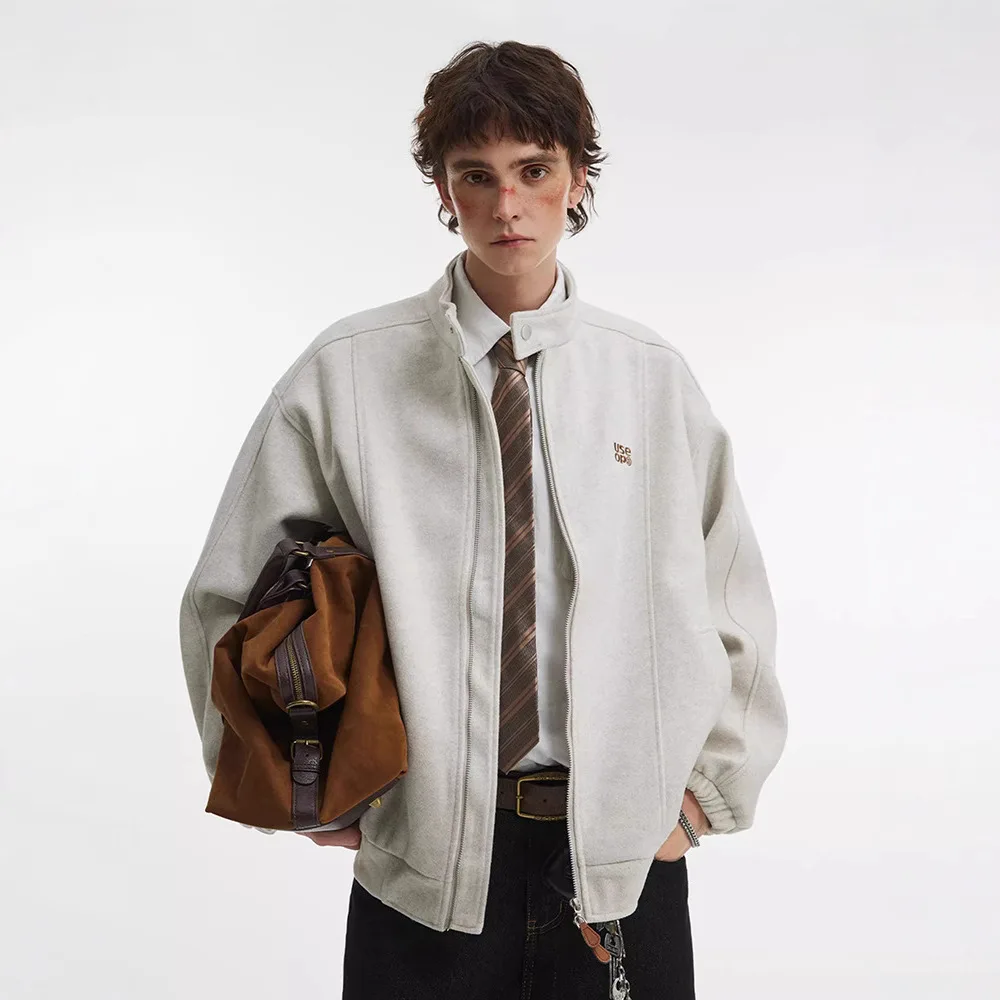 

2026 Spring Autumn Men's American Vintage Minimalist Stand Collar Cargo Jacket Street Style Couple Coat Casual Trendy Outerwear