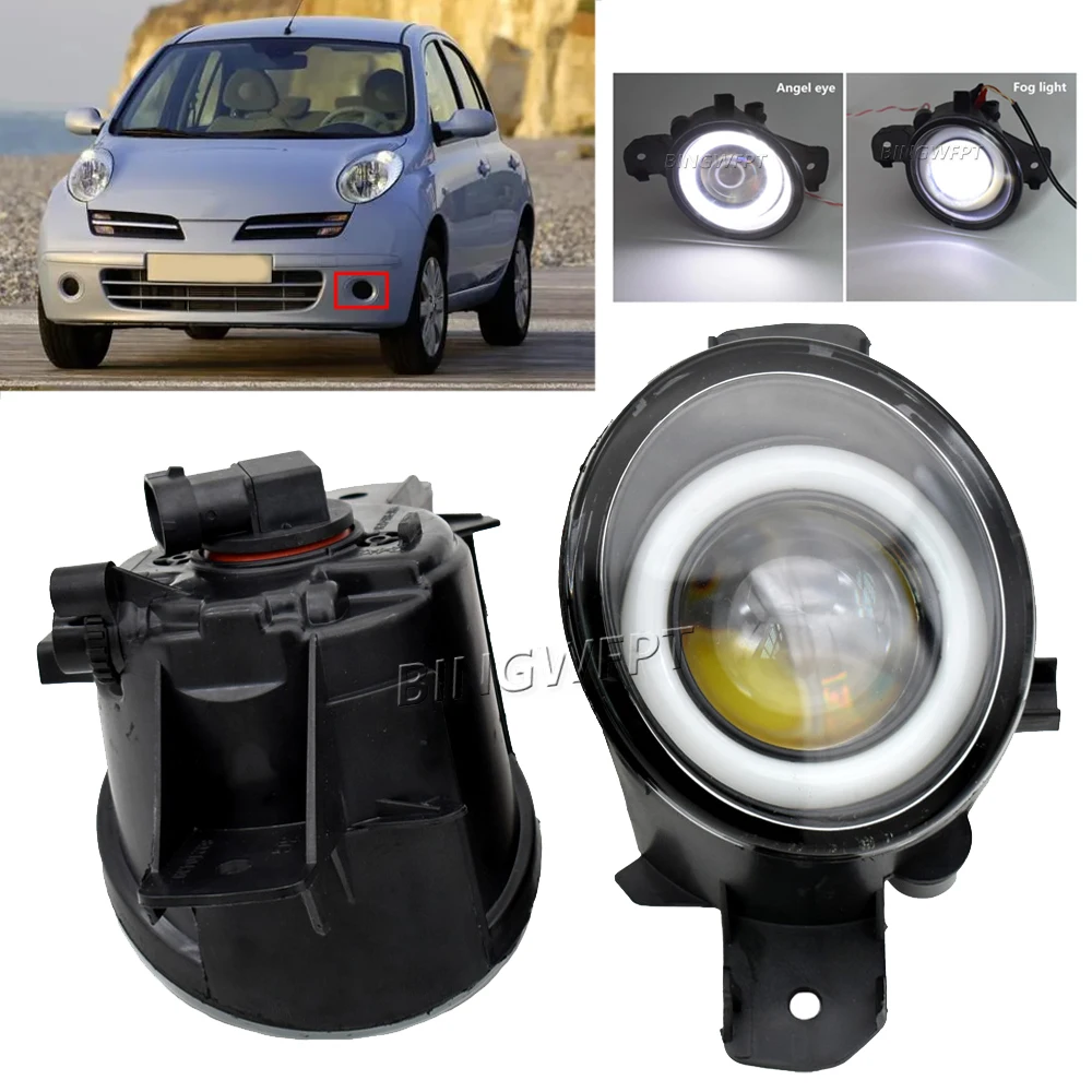 

LED White Angel Eye Fog Lights Headlights Lamp DRL H11 12V For Nissan March Micra K12 K13 2005-2017