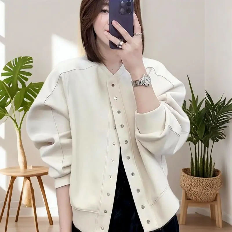 

Новая женская короткая куртка, весна-осень 202, кардиган с круглым вырезом, женская верхняя одежда, темперамент, свободное повседневное женское бейсбольное пальто