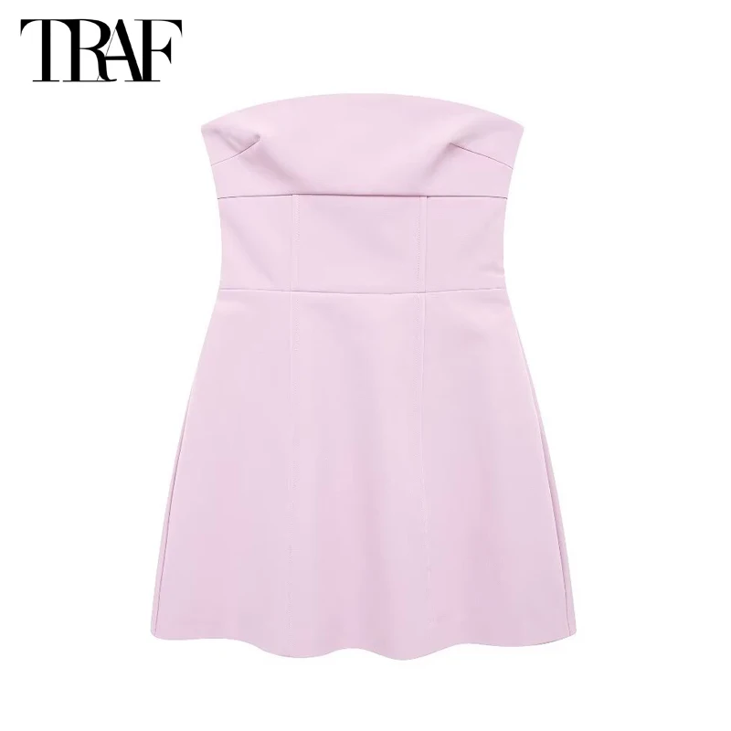 TRAF off Shoulder Mini Dress Women Pink Bow Summer Dress Woman 2024 Sexy Backless Party Dresses for Women Corset Female Dress