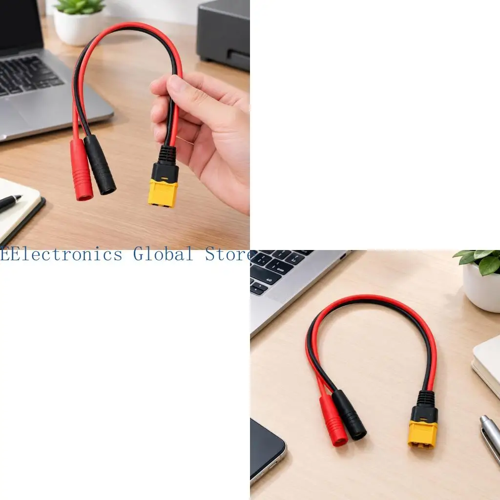 462B Male Battery Terminal to mm Female Banana Power Cable, 10 A Specification with Red and Black Wires for FPV Model Battery