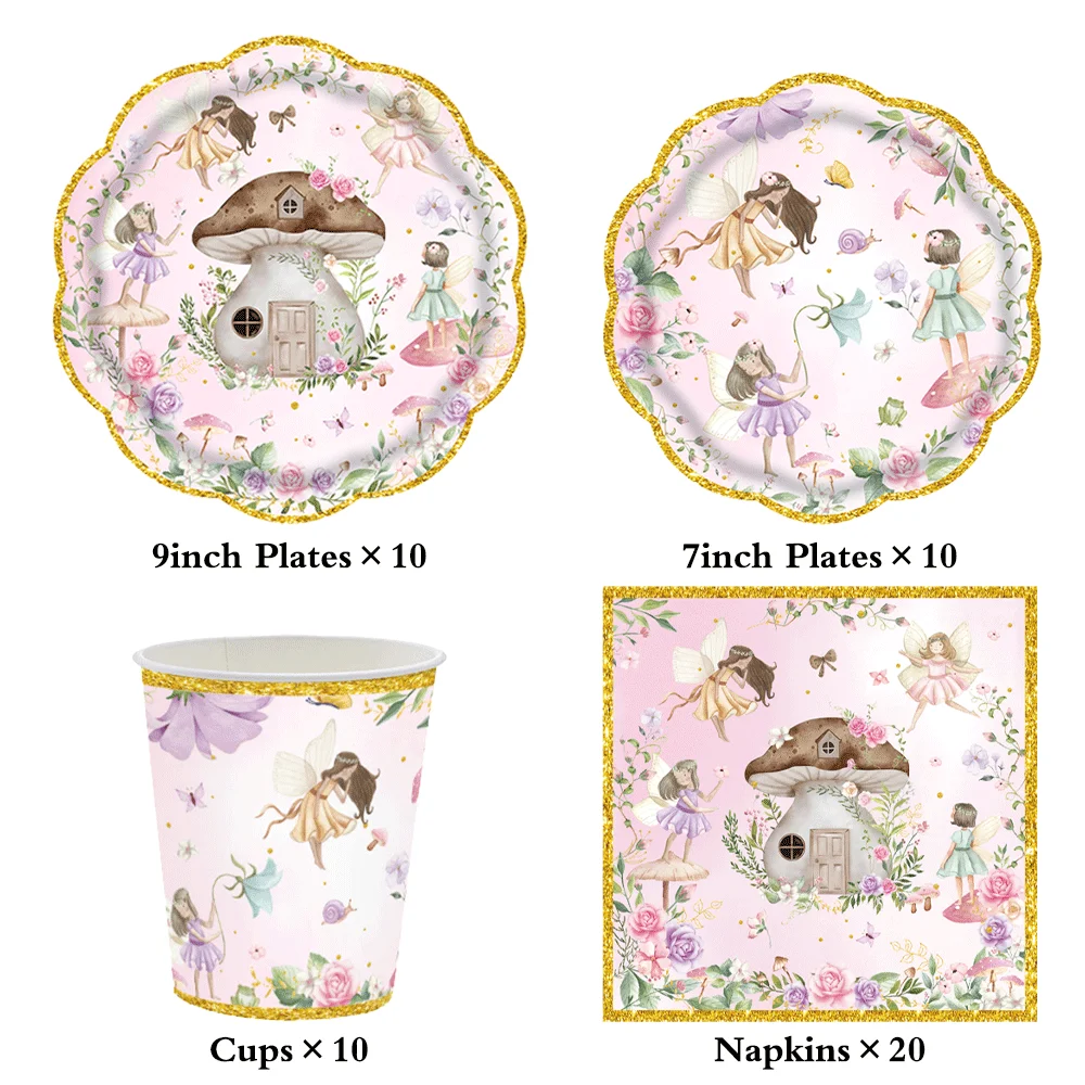 Fairy First Birthday Decorations Plates Napkins Tablecloth Banner Flower Fairy Balloons Enchanted Forest Fairys Party Supplies view 2
