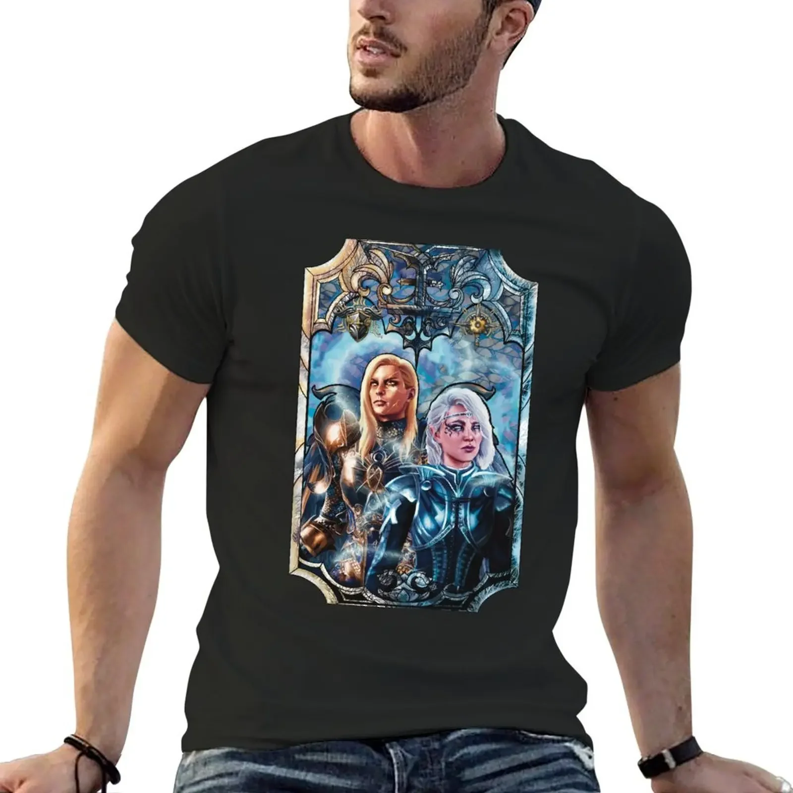 Dame Aylin and Isobel Stained Glass T-Shirt blue archive custom t shirt heavy weight t shirts for men