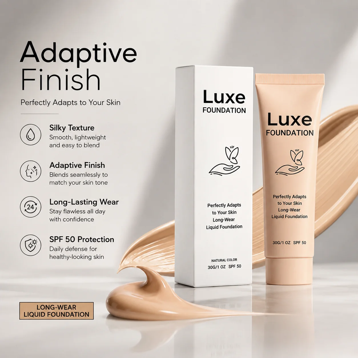 Temperature Changing Liquid Foundation, 30g Face Makeup in a Tube for a Natural Color Finish and Smooth Looking Daily Base Look