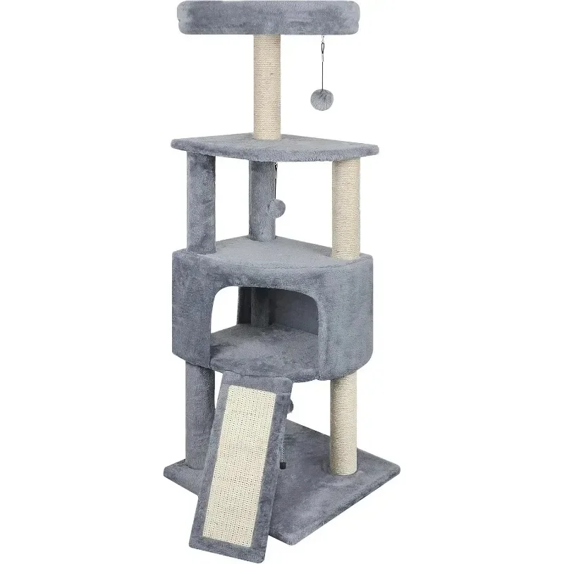 45in Cat Tree Tower with Big Cat Condo for Indoor Cats,Cat Tower Activity Center Cat Furniture with Scratching Post and Hanging