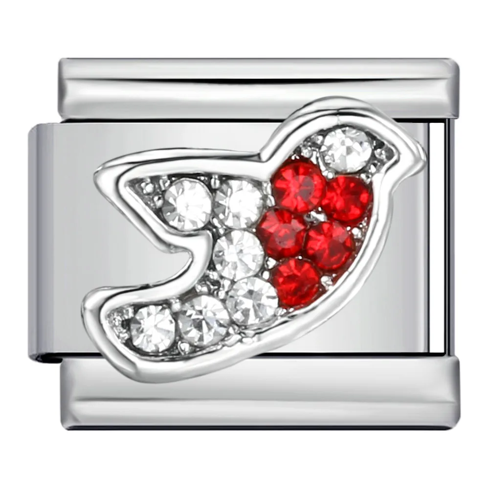 URING Inlaid CZ Love Dolphin Butterfly Bird Italian Link Charm Fit 9mm Stainless Steel Bracelet Valentine's Day DIY Jewelry