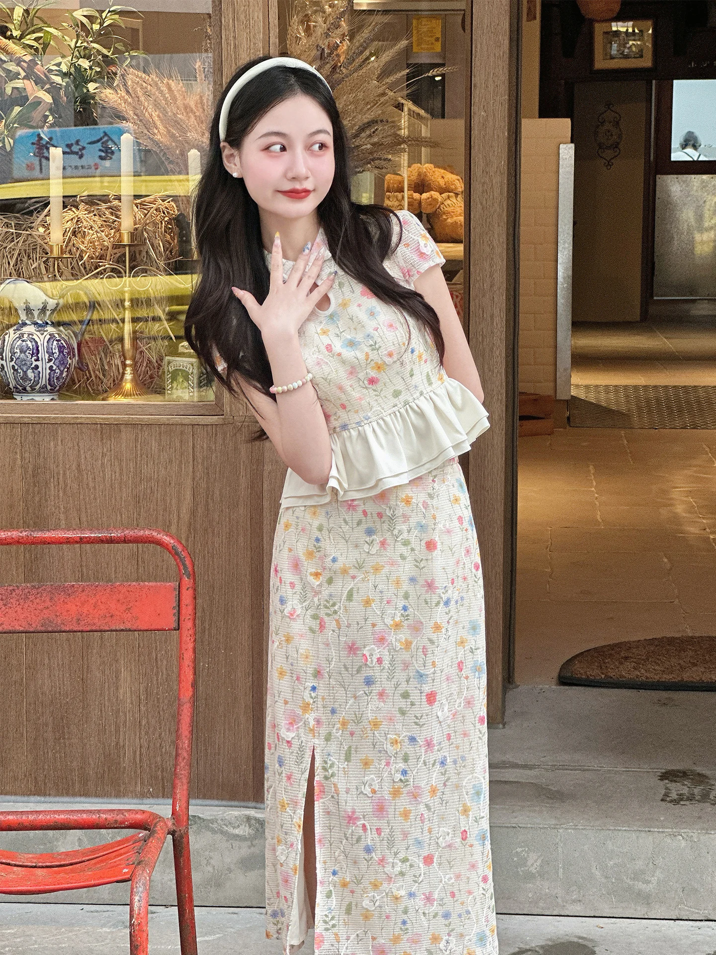 

Стильный летний комплект из топа и юбки для женщин в корейском стиле, модный ансамбль из полиэстера, омолаживающий образ