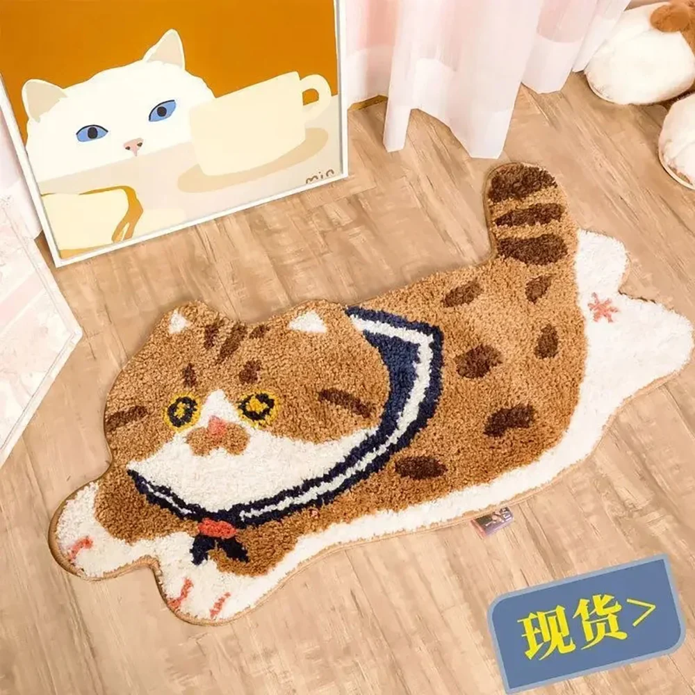 

VIKAMA Cartoon Kitten Faux Wool Carpet - Cute Cat Non-Slip Bath Mat for Bathroom, Bedroom & Entryway Stain-Resistant Home Decor
