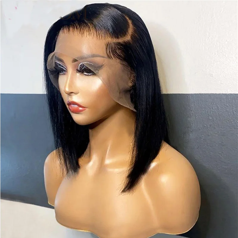 

Soft Natural Black Preplucked Glueless 180Density Short Cut Bob Straight Deep Lace Front Wig For Black Women With BabyHair Daily