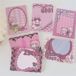 Cartoon Bear Bunny Pink Memo Pad Vintage Y2K Style Girl Decorative Message Paper Student Notepad School Stationery 50 Sheets