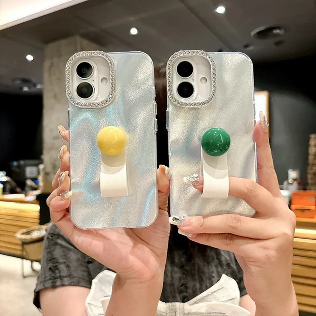 Illusion Color Quicksand Pattern Colorful Bead Ring Buckle With Holder Cover Case For iPhone 16 15 14 13 12 11 Pro Max Plu