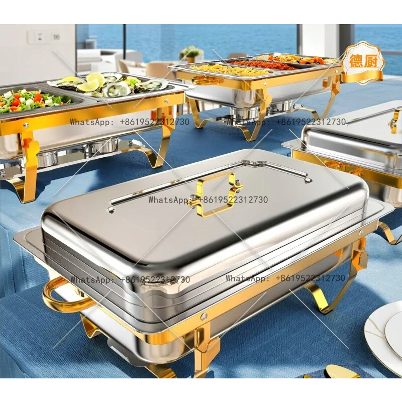 

Gold Chafing dish Gold-plated stainless steel dining stove E****my square folding clamshell hotel buffet stove