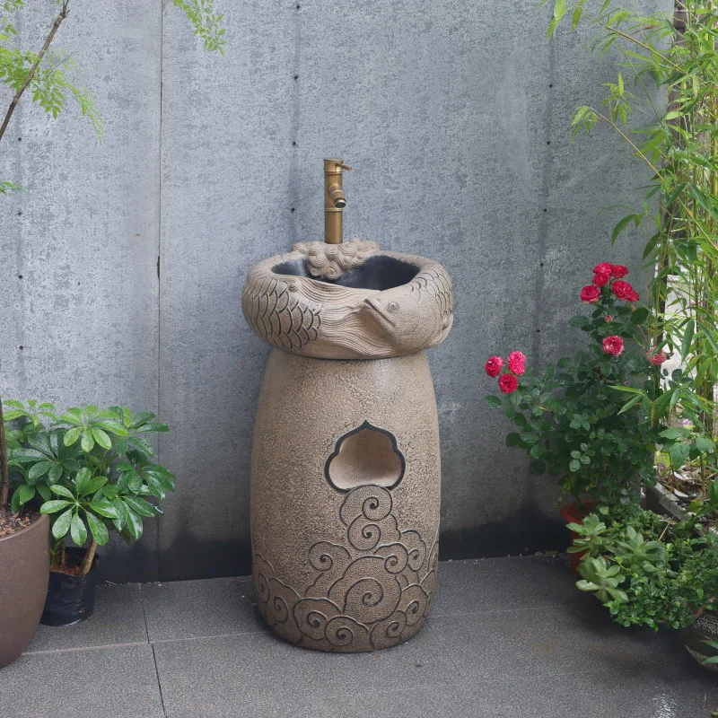 

Antique outdoor wash basin balcony terrace floor-to-ceiling integrated creative art wash basin platform garden outdoor courtyard