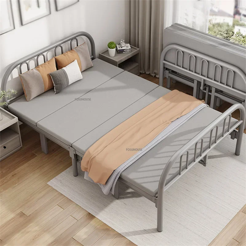 Folding Bed Double Home Simple Rental House Lunch Break Bed Office Single Nap Hard-Based Small Bedroom Beds Bedroom Furniture