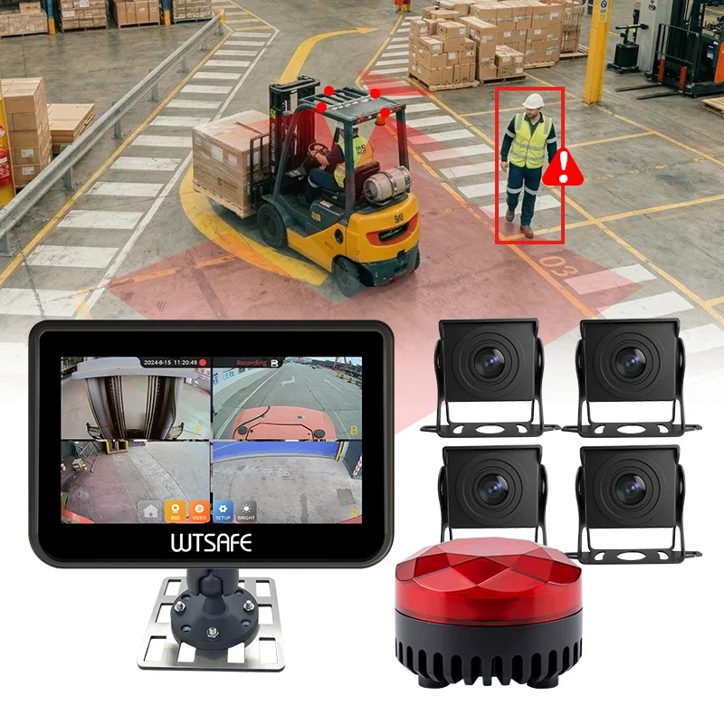 AI Camera Forklift Reverse Anti-Collision System Proximity Detector Pedestrian Vehicle Safety Alert 10.1 Inch Waterproof Monitor