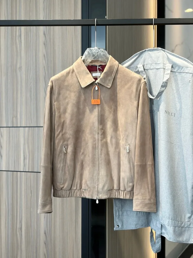 BC Men's Old Money Style 26 Autumn Winter New Zipper Suede Leather Shirt Collar Elastic Hem Leather Jacket