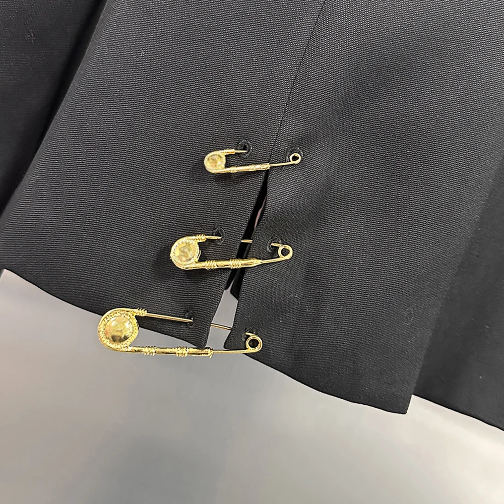 CHICEVER الراقية شيك تقسم مشبك معدني الحلل للنساء محززة طوق كم طويل المرقعة شبكة سبليت معاطف الإناث نمط #5