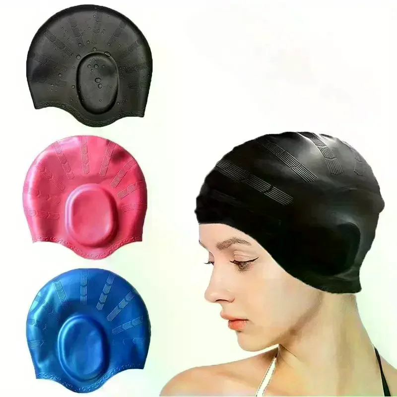 /HTF/Waterproof Swimming Cap High Elasticity Ears Protection Large Silicone Diving Cap For Enhanced Comfort And Durability